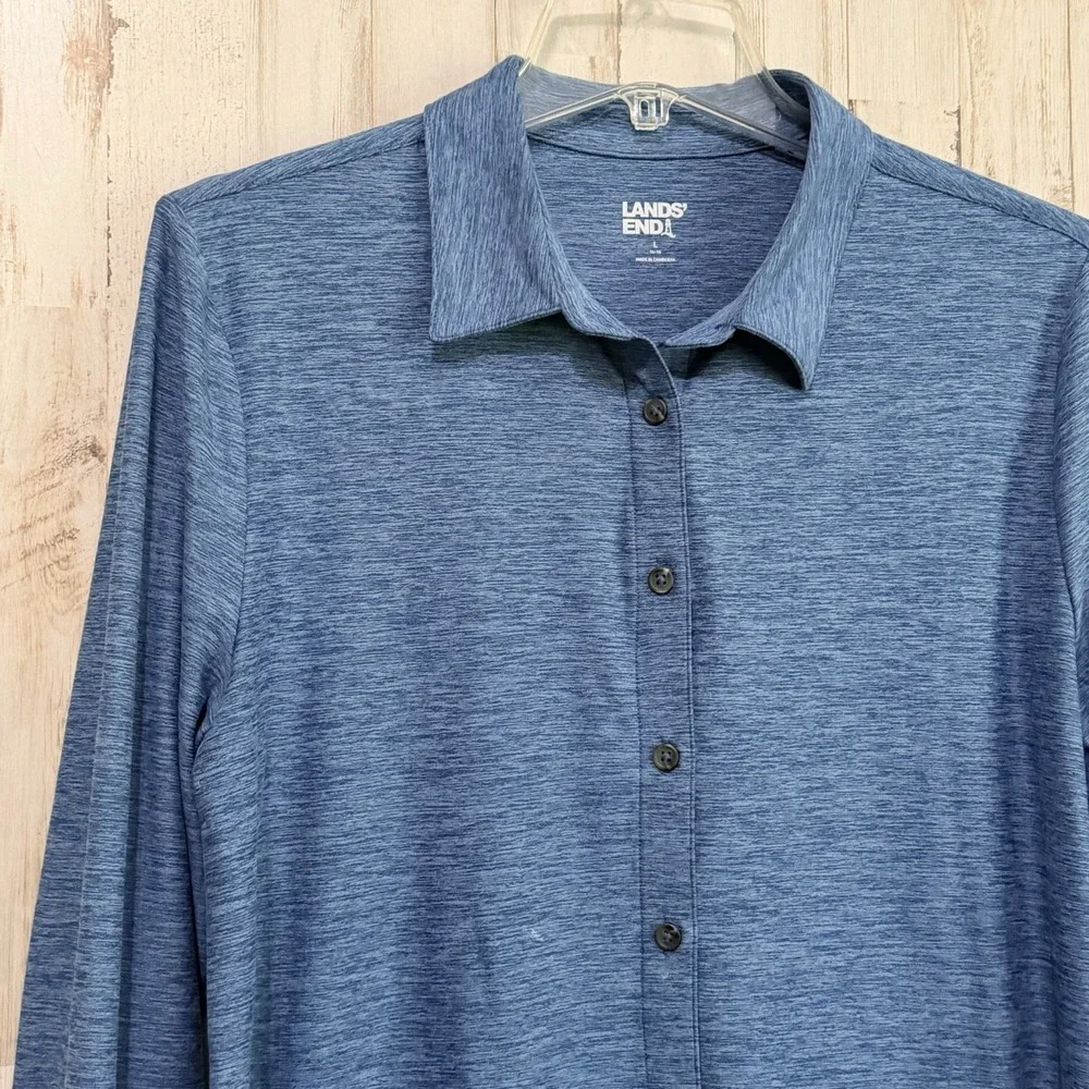 Lands End Womens Tunic L Heathered Long Roll Tab Sleeve Stretch Active Top Shirt